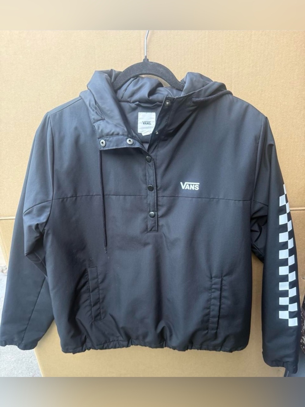 Vans Black Hooded Pullover with Checker Sleeve